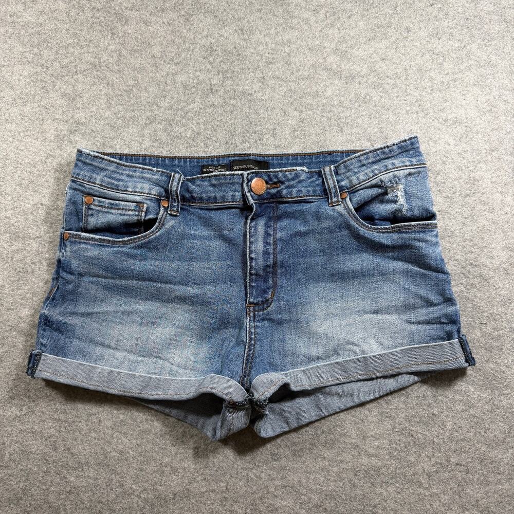 Seethrusoul Denim Shorts Womens 30 Blue High Rise Boyfriend Distressed Cuffed